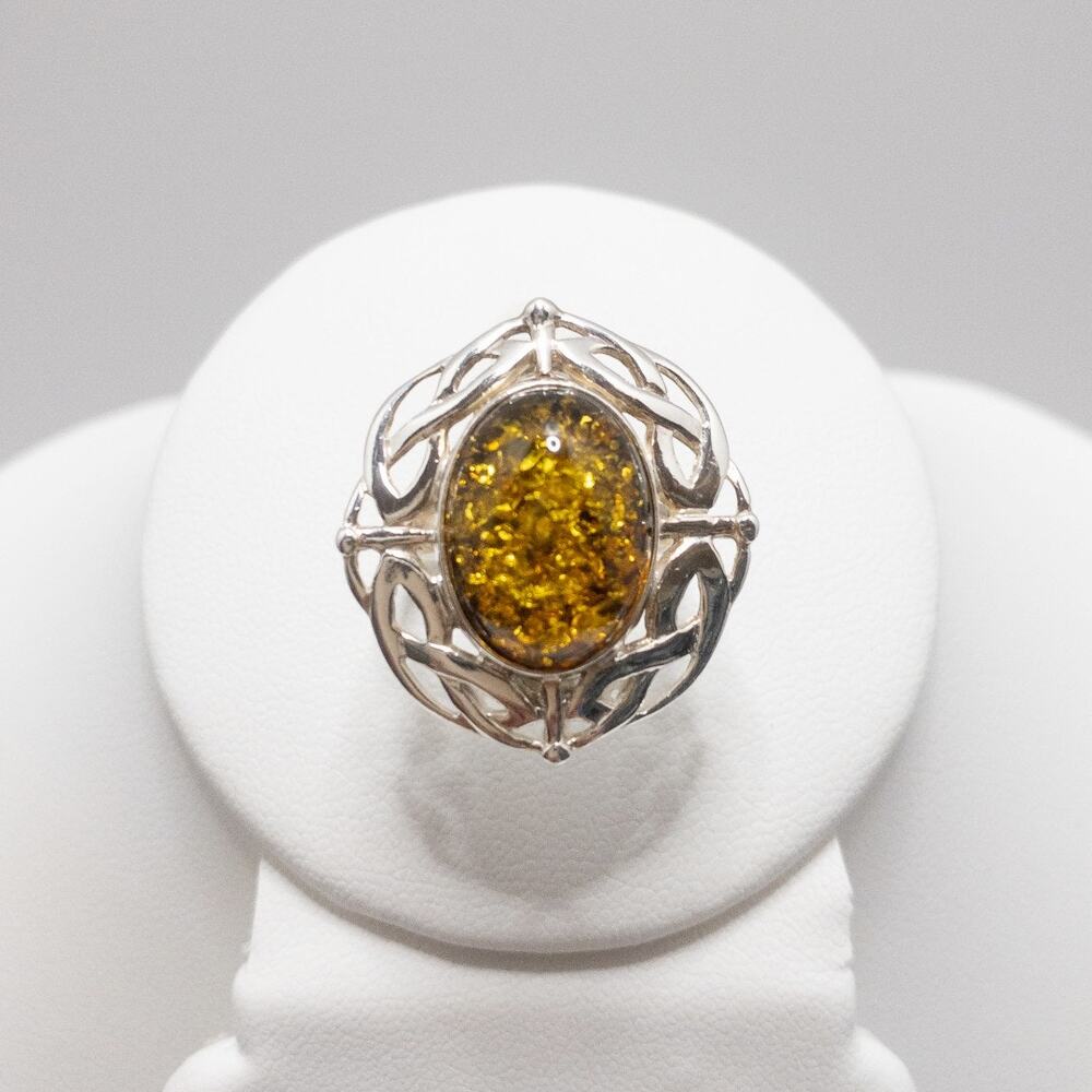 Polish Amber Sterling Silver Statement Ring | Size 6 - Picture 8 of 11